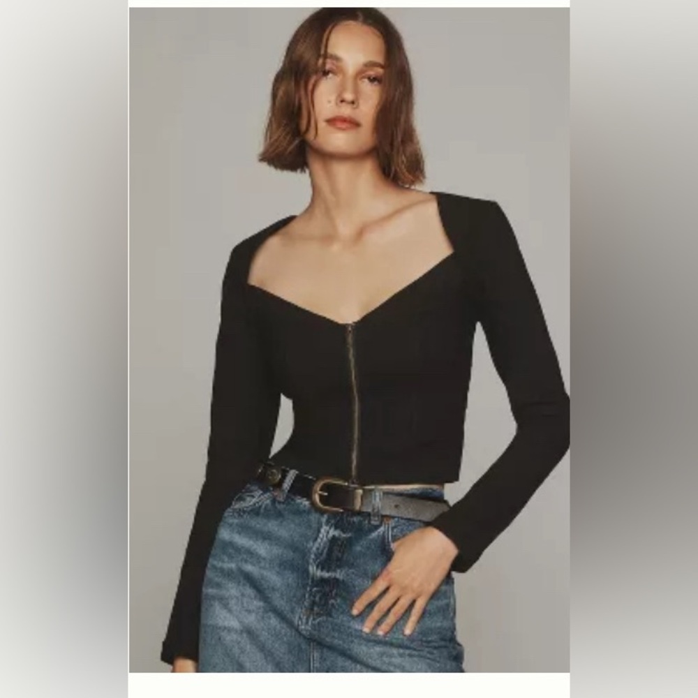 NWT Anthropologie Maeve Zip-Front Long-Sleeve Blouse